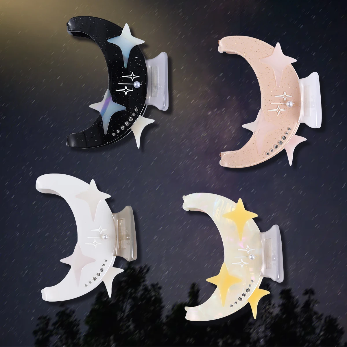 personalized inspiration moon and bck acetic kawaii star hair clip claw for holiday gift