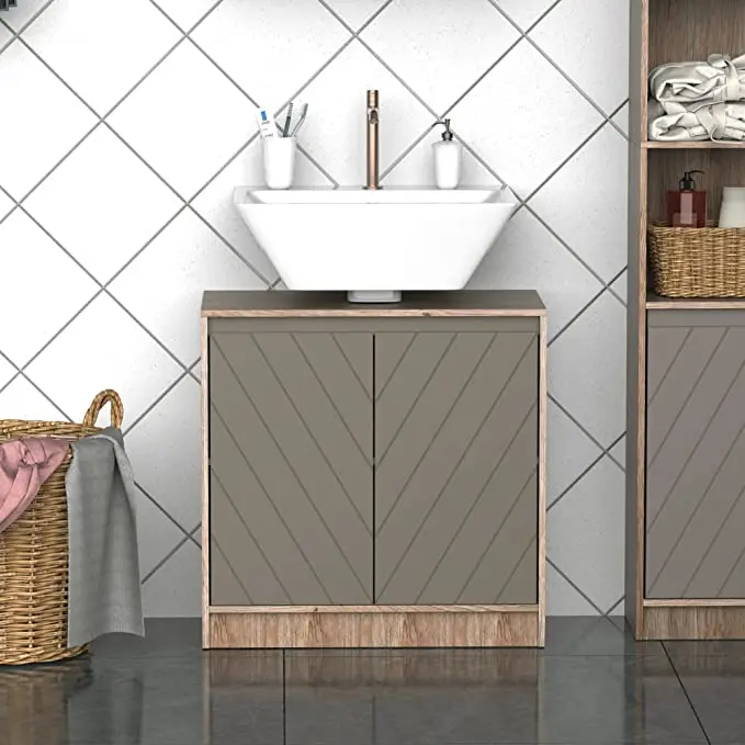 Under Sink Storage Cabinet Floor Standing Cupboard w/Adjustable Shelf Bathroom Cabinet 2 Doors Versatile Style