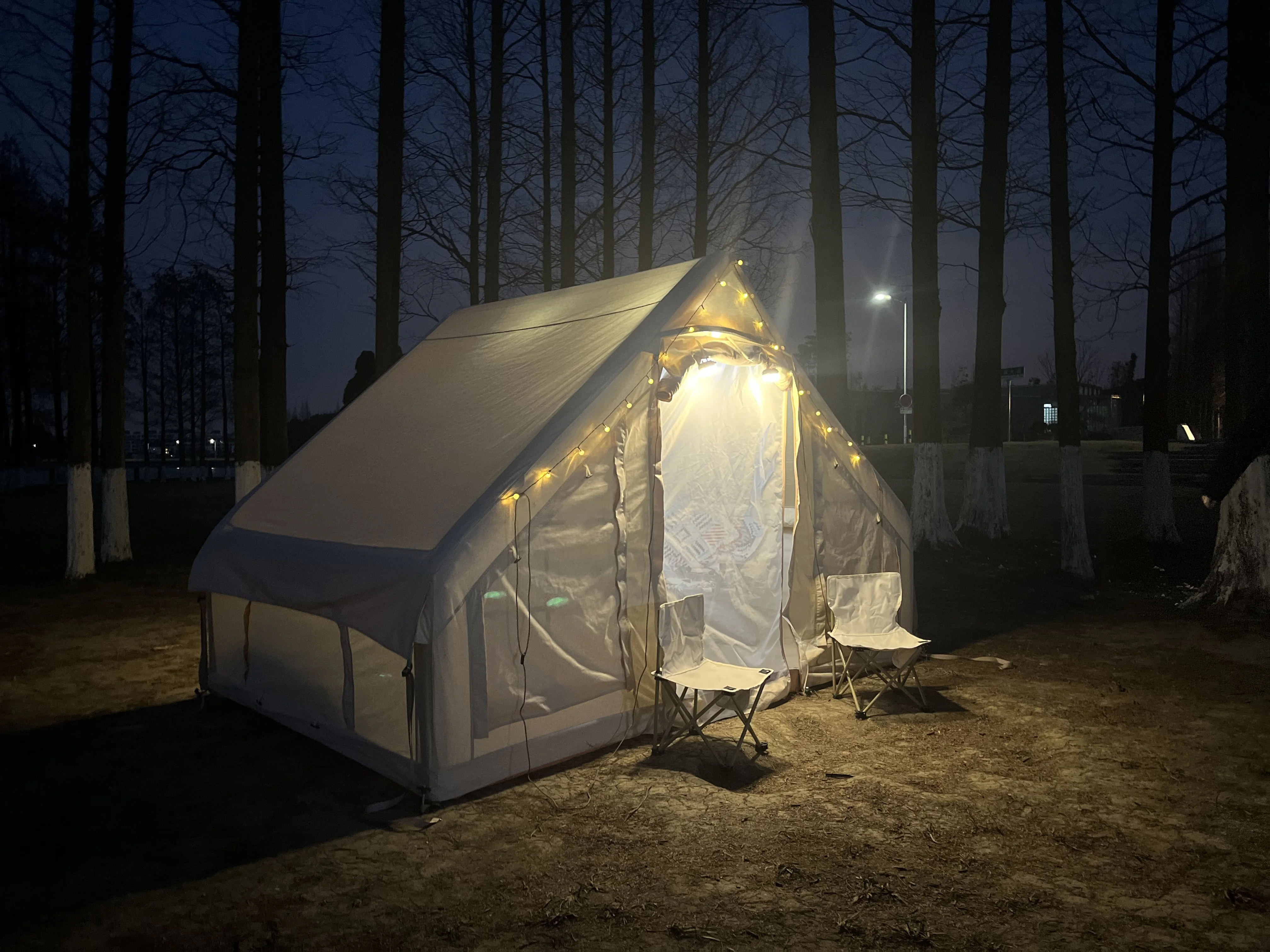 Outdoor Camping Luxury Waterproof Cotton Canvas Tpu Tube Winter Inflatable Glamping Spire Yurt Tent