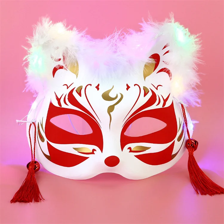 Wholesale With Halloween Carnival Bulk fancy masquerade Anime Party Mask Woman Feather led Half Face Cat Fox Party Masks