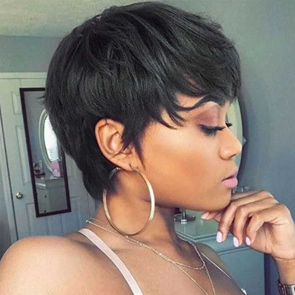 Cheap Brazilian Human Hair Natural Color 99J Red Pixie Cut Wig Short Bob Wigs For Women Full Machine Made Human Hair Wigs