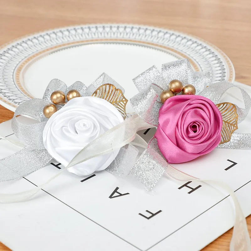 KS-286 Wedding Ribbon Wrist Corsage for Bride Bridesmaid Hand Flower for Party Prom Wedding Festival