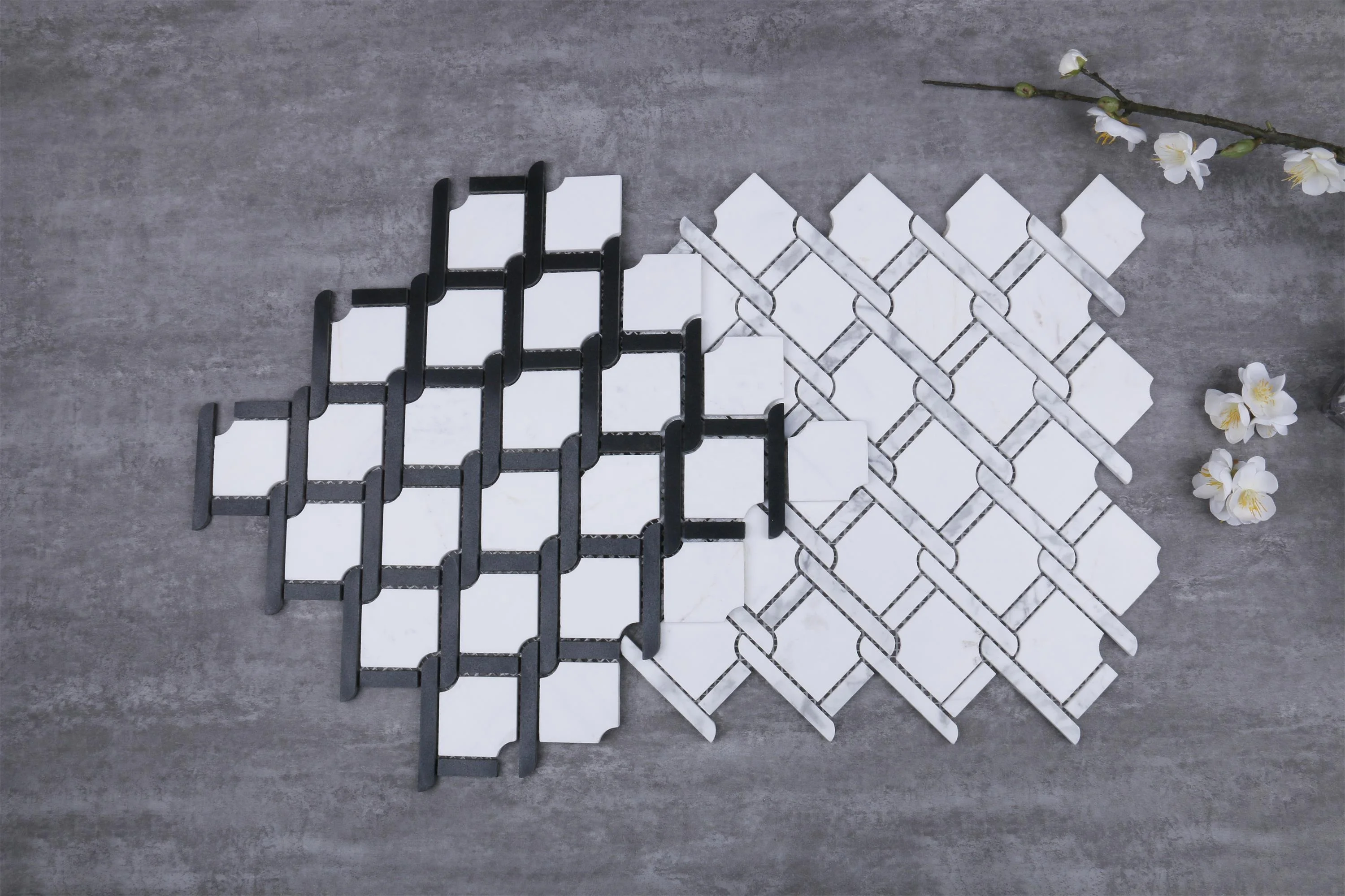 wholesale Hot sales stone  black and white marble mosaic tile for wall decoration