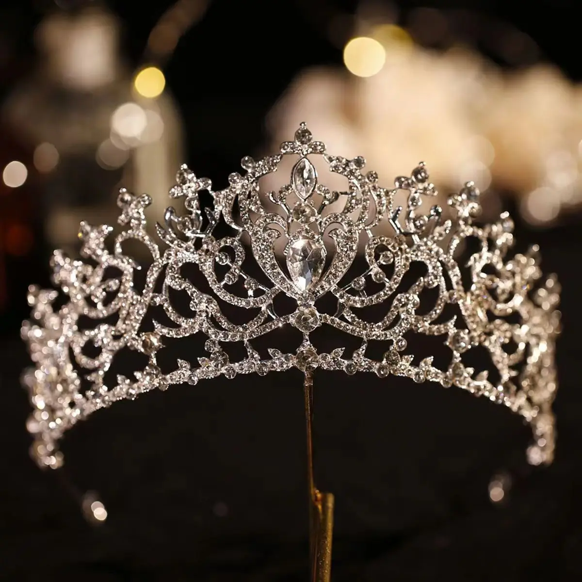 Jeweled Baroque Queen Crown - Rhinestone Wedding Crowns And Tiaras For Women Costume Party Hair Accessories With Gemstones