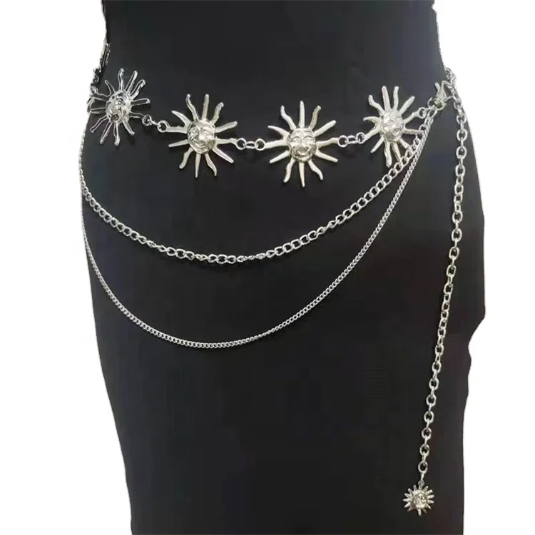 Металлическая подвеска-цепочка для женщин, металлический пояс с пряжкой с улыбающимся лицом и солнцем, аксессуар для талии