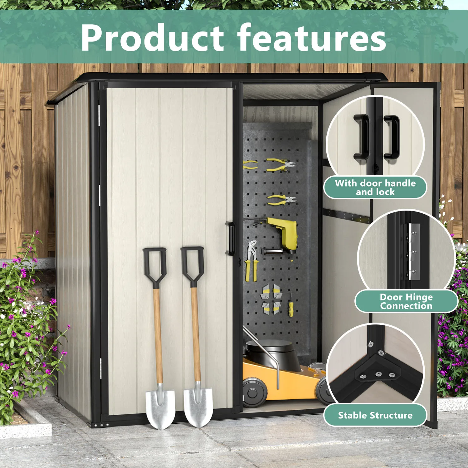 VCAN Modern Design Outdoor Waterproof Large Plastic Storage Box Wheels Handle Foldable Garden Hand Tool Storage Solution House