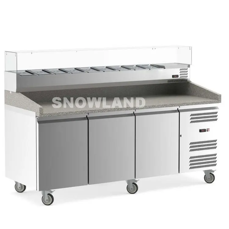 Granite Top Commercial Pizza Prep Table Counter Refrigerator With Overhead Cold Pans