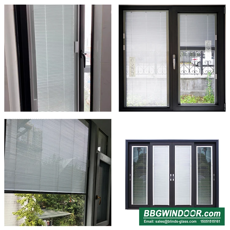 BBGWINDOOR Hot Selling Aluminium Double Glass Door With Venetian Blinds Magnetic Curtain Anti-Damage Blinds For Windows