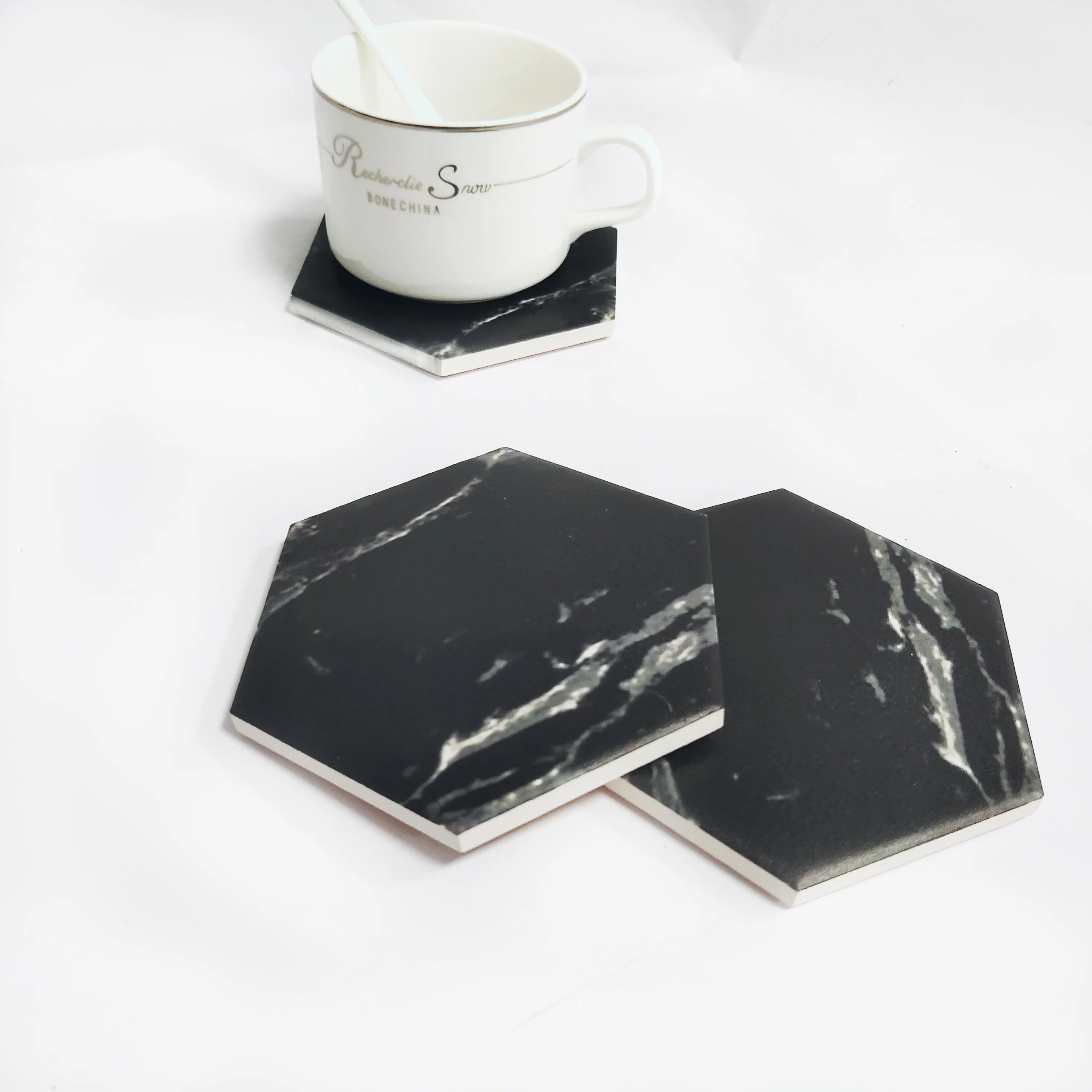 XS ltd. 2024 New Design Marble Sand Stone Beer Cup Mat Black Green Marble Coaster with Holder Water Absorbent Mug Mat