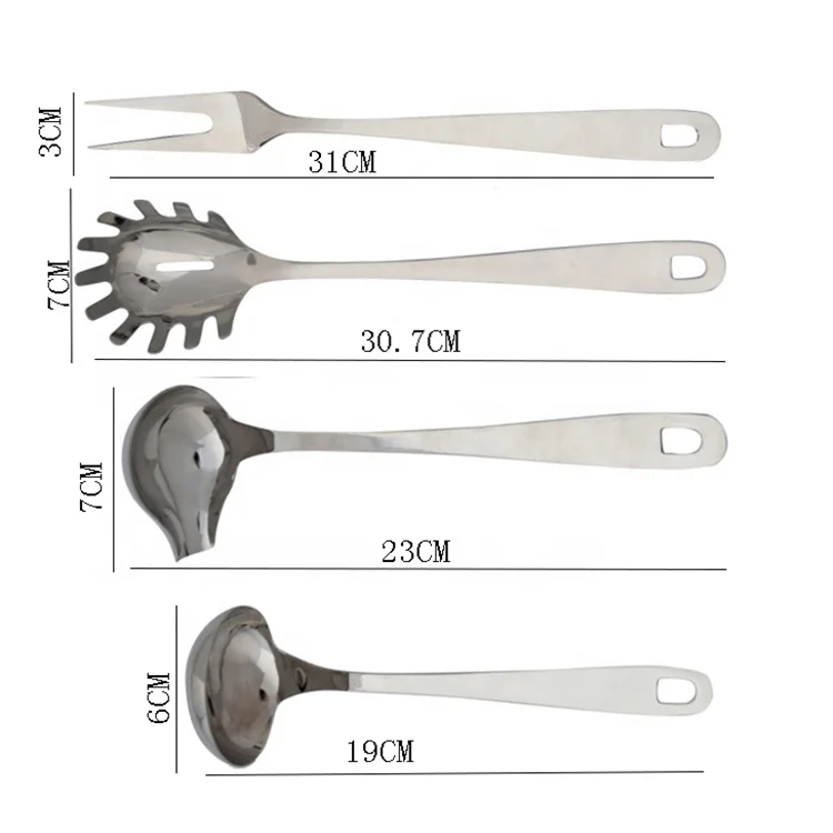 Household Utensils Cooking Set Inox Stainless Steel Kitchen Utensils With Turner, Spaghetti Server