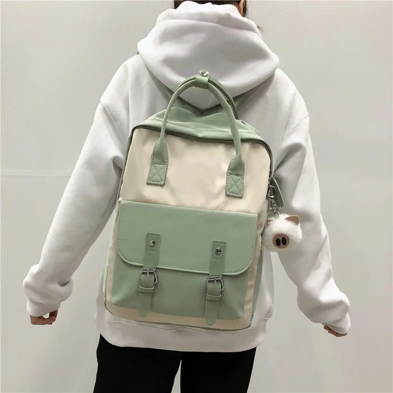 FREE SAMPLE Women Nylon Backpack Candy Color Waterproof School Bags for Teenagers Girls Patchwork Backpack