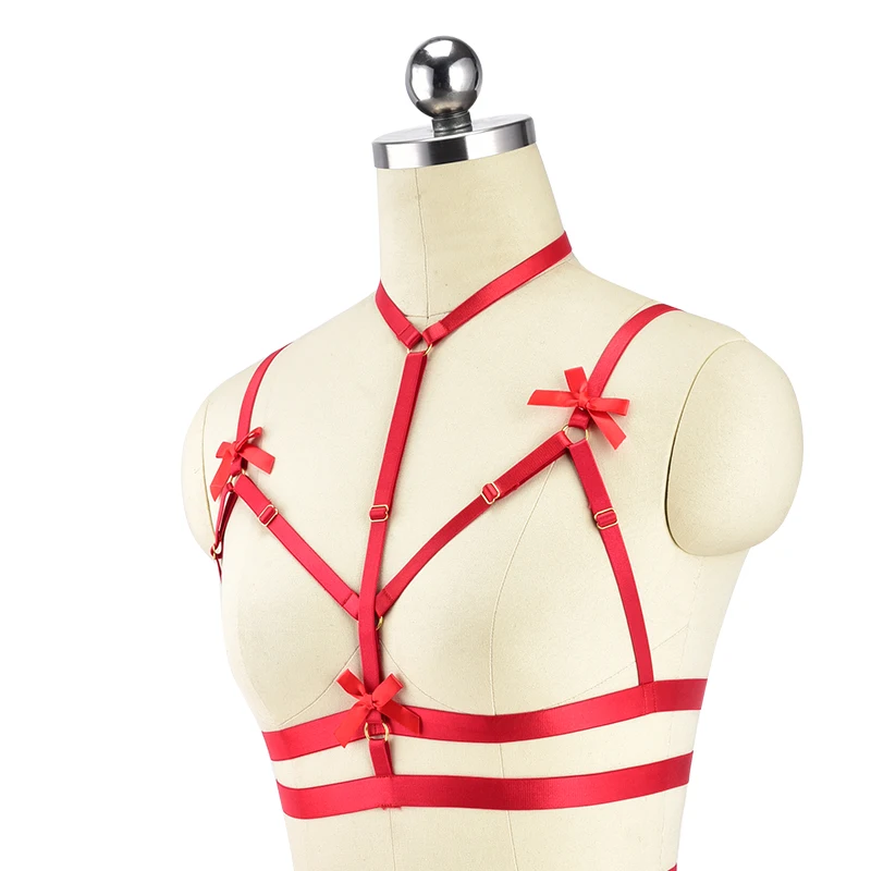 Wholesale Women Red Strap Body Harness Bra Soft Hole Tops Caged Bra Plus Size Sexy Bondage Lingerie Festival Punk Goth Rave