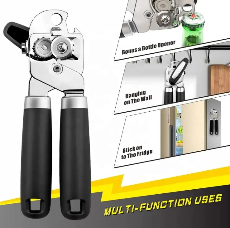 Private Label Multifunctional Smooth Edge Jar Opener and Soda Can Opener Stainless Steel Magnetic Opener with Packaged in Box