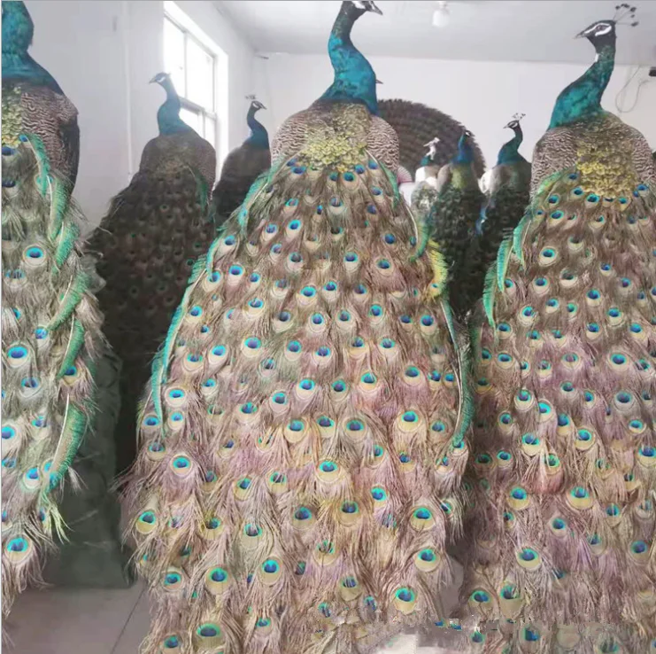 High quality simulated animal Christmas Wedding decoration supplies elegant crafts blue white peacock for shopping home ornament