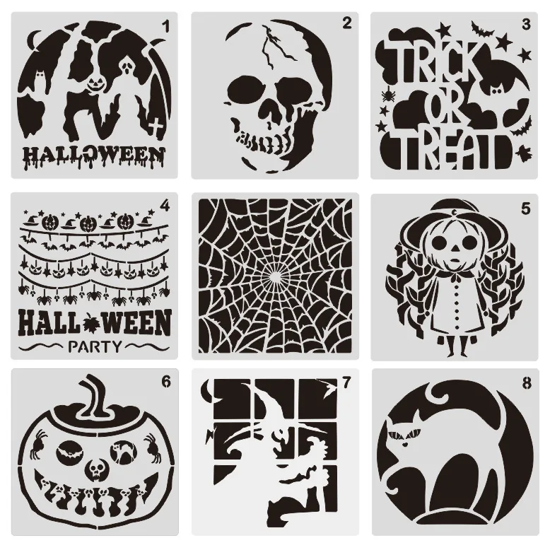 Wholesale PP/PET Stencil Halloween Template Pumpkin Pattern Laser Cutting Custom Painting Art Plastic Stencils Set