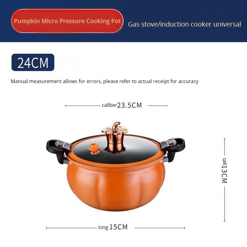Household 8L Large Capacity Iron Micro Pressure Cooking Pot Double Ear Pumpkin Shaped Non-stick Coating Cookware Soup Stock Pot