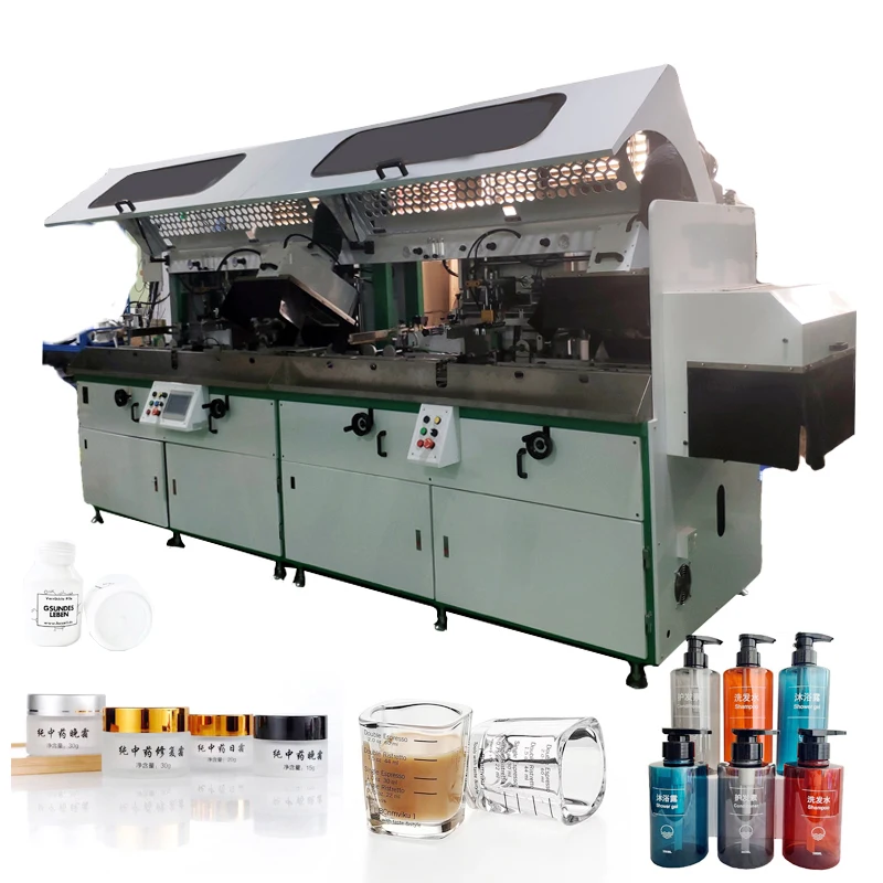 Cylindrical Hard Surface Plastic Automatic two-color Silk Screen Printing Machine For Cosmetic Tubes Bottles