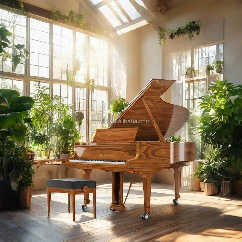 Antique Vienna Walnut Wood Grand Piano from Austria Mechanical Style with Bronze Wheel
