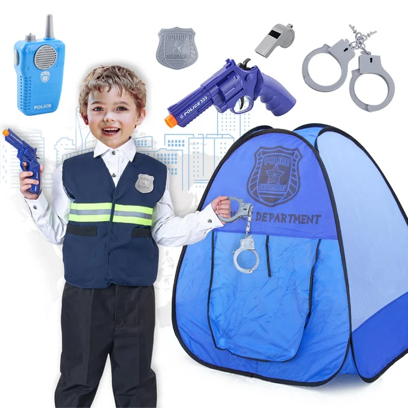 Police Dress up Police Pretend Play Costume Police Costume for Kids with Play Tent Set