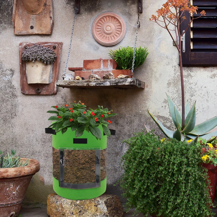 Non-Woven Fabric Garden Planter Pot Grow Bag with Harvest Window Handles Potato Grow Bags Planting Tomato Vegetable Flower