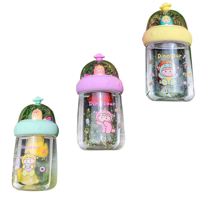 Мотивационная бутылка для воды, студенческий кампус, чашка для воды, пейзаж, пузырь, дракон, Пластиковая чашка, трубочка, чашка для воды