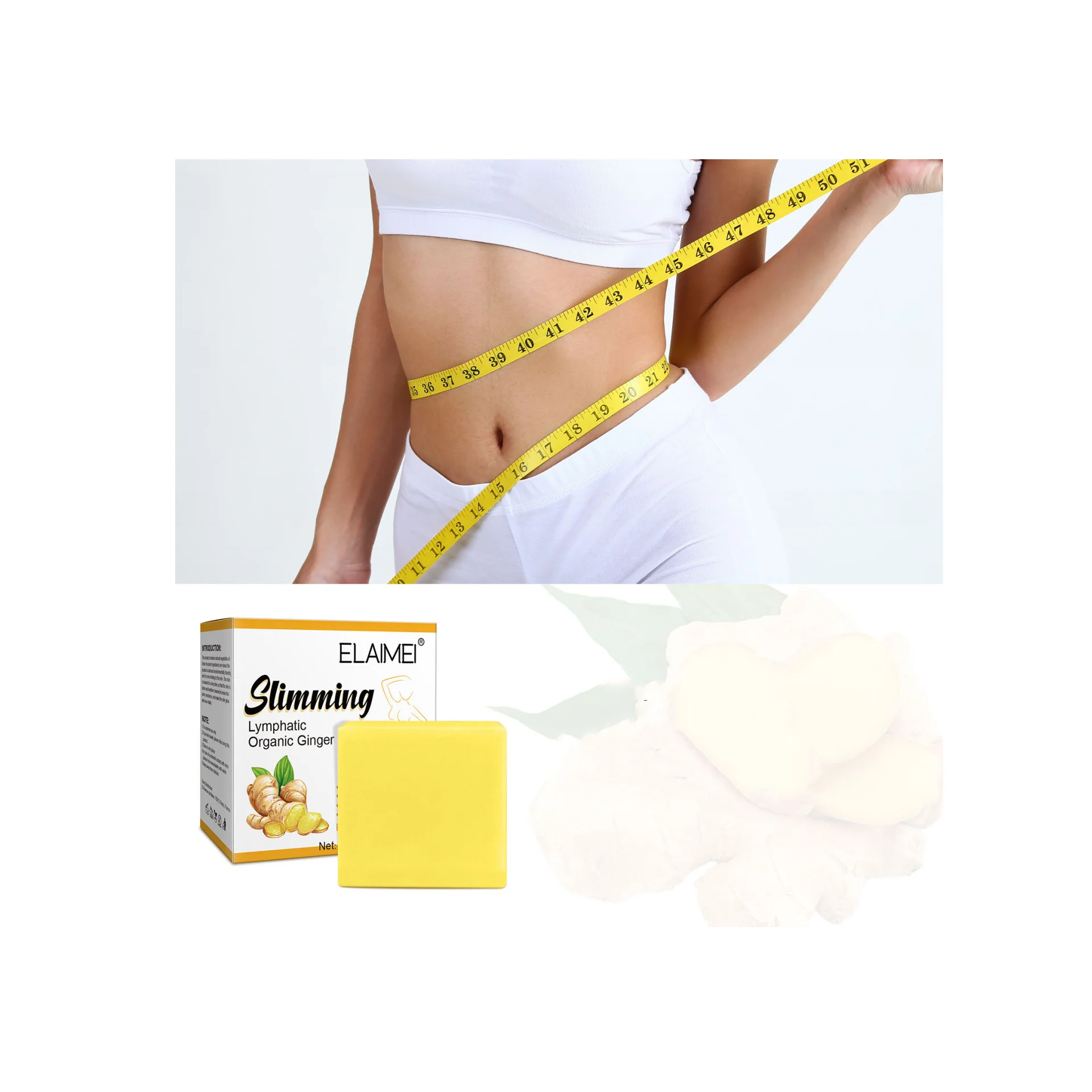 100G Lymphatic Detoxification Hand Made Organic Ginger Soap Weight Loss For Swelling Natural Bath Turmeric Slimming Soap Bar