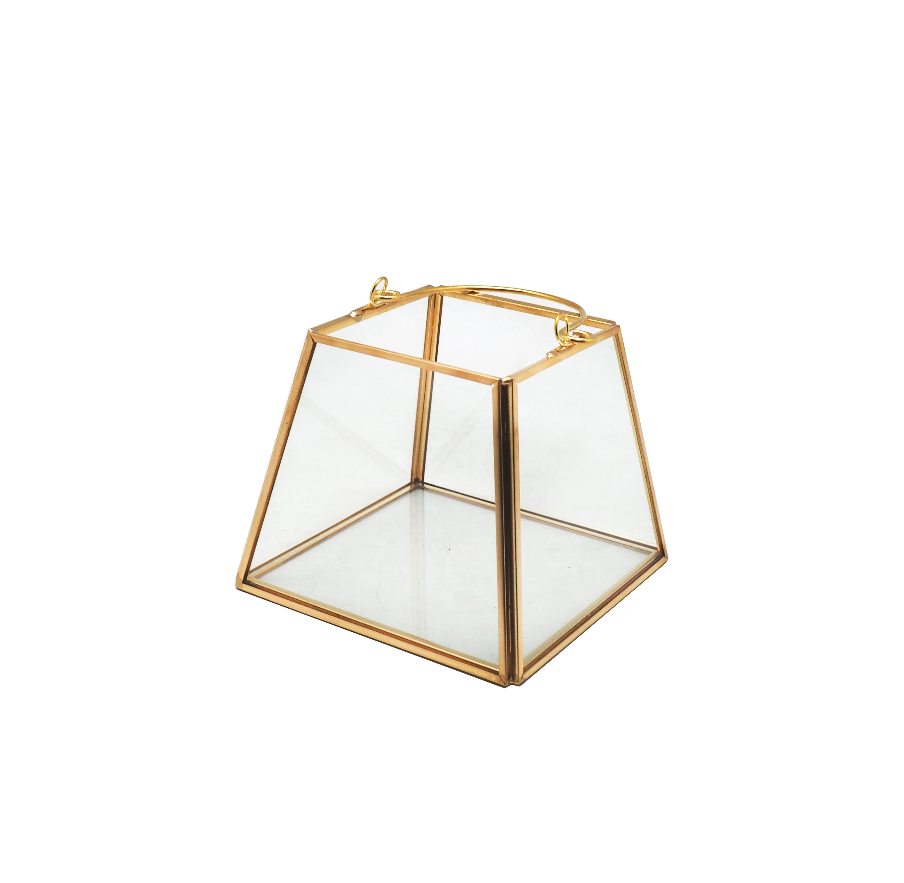 New style home decor square glass and gold lantern candle holder