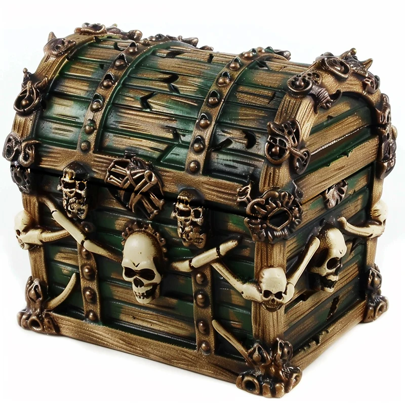 OEM Home decor jewelry dice box storage custom craft unique resin vintage wood color skull dnd mini treasure chest