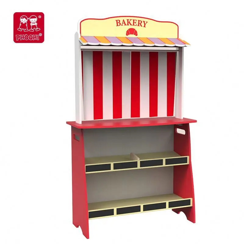 New design wholesale children role play fruit display shop wooden kids puppet theater toy for 3+