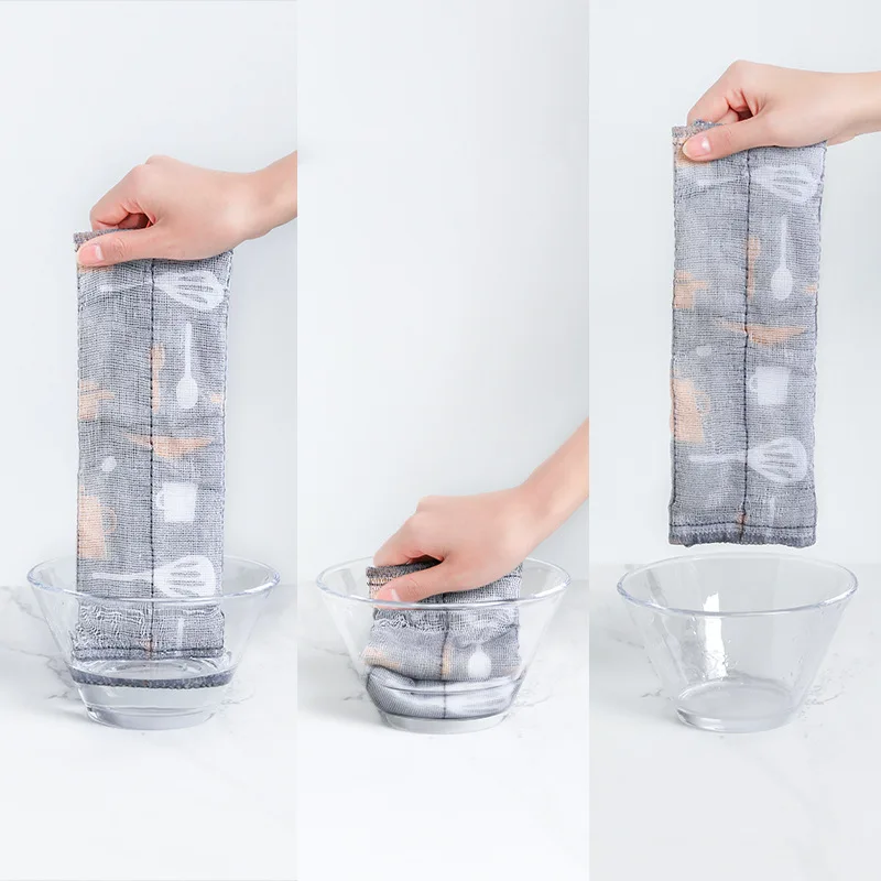 Housework Cleaning Dish Rags Cloth Thick Cotton Yarn Non-sticky Oil Absorbent Scouring Pad Kitchen Cleaning Towels