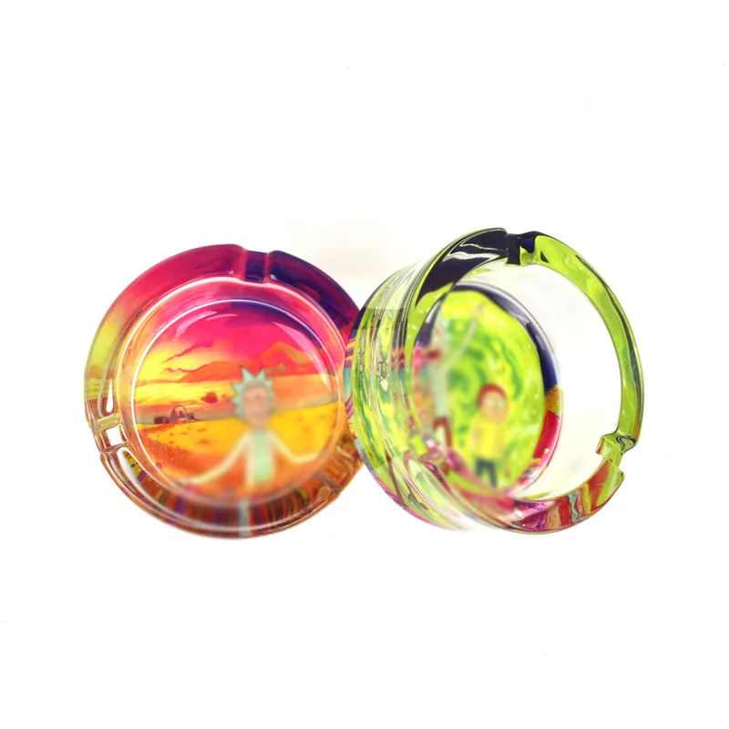 Printed Glass Ashtray Cartoon Fashion Ashtray 85MM Multi Pattern Round Ashtray