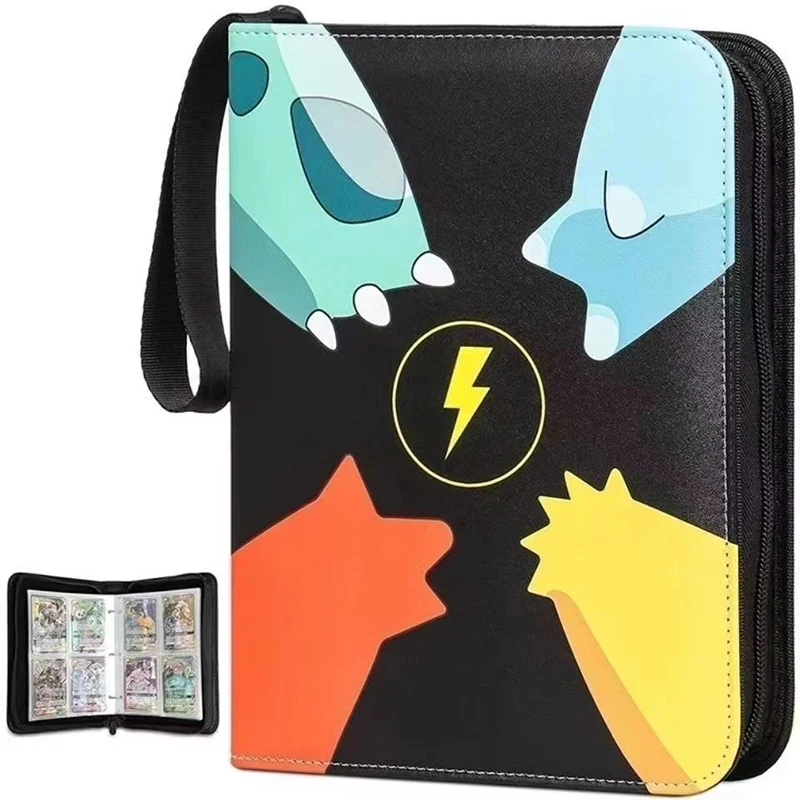 Top Fashion Nine Grids Loose-Leaf Yellow 20 Pages Zipper Pocket Monster Binder Holder Book Pika Game Card Album Collectors