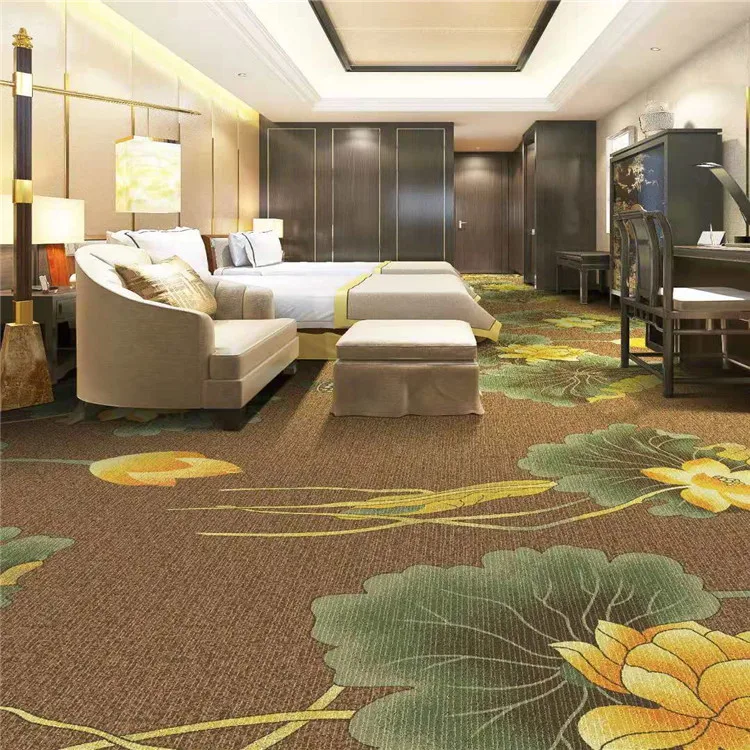 Custom design modern luxury pattern carpet removable nylon printed commercial carpet rug 1000g hotel wall to wall carpet