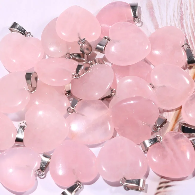 Natural crystals healing stones jewelry pendant rose quartz heart stone pendants charms for jewelry making