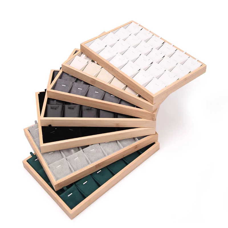 Bamboo  Necklace bracelet  pendant display tray 24 pendant tray position flannelette card storage rack earrings jewelry holder