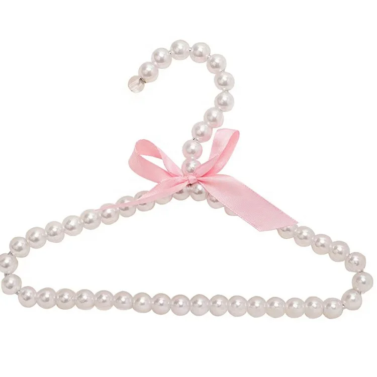 Hot Sale Fashionable And Cute Pink Pearl Baby Coat Hangers With Bow