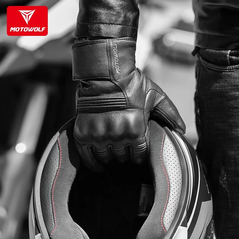 MOTOWOLF new sheepskin gloves windproof and wear-resistant winter motorcycle riding racing gloves