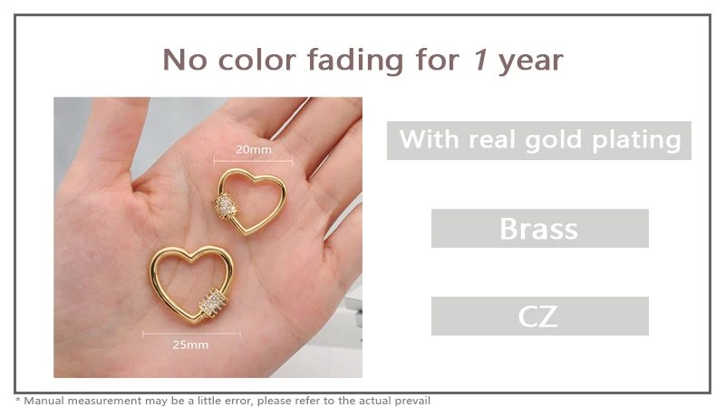 Customized DIY Connector Clasp Lock Heart Charm CZ Gold Plated Screw Carabiner Heart Clasp For Women Bracelet Necklace Making