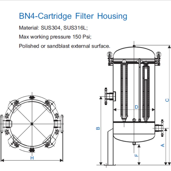 high dimensional accuracy stainless steel 316 cartridge filter housing for pre filtration of reverse osmosis water