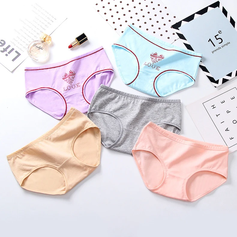 Customized printing mid waist young girl wearing panties teen girl panties high quality cotton ladies panties