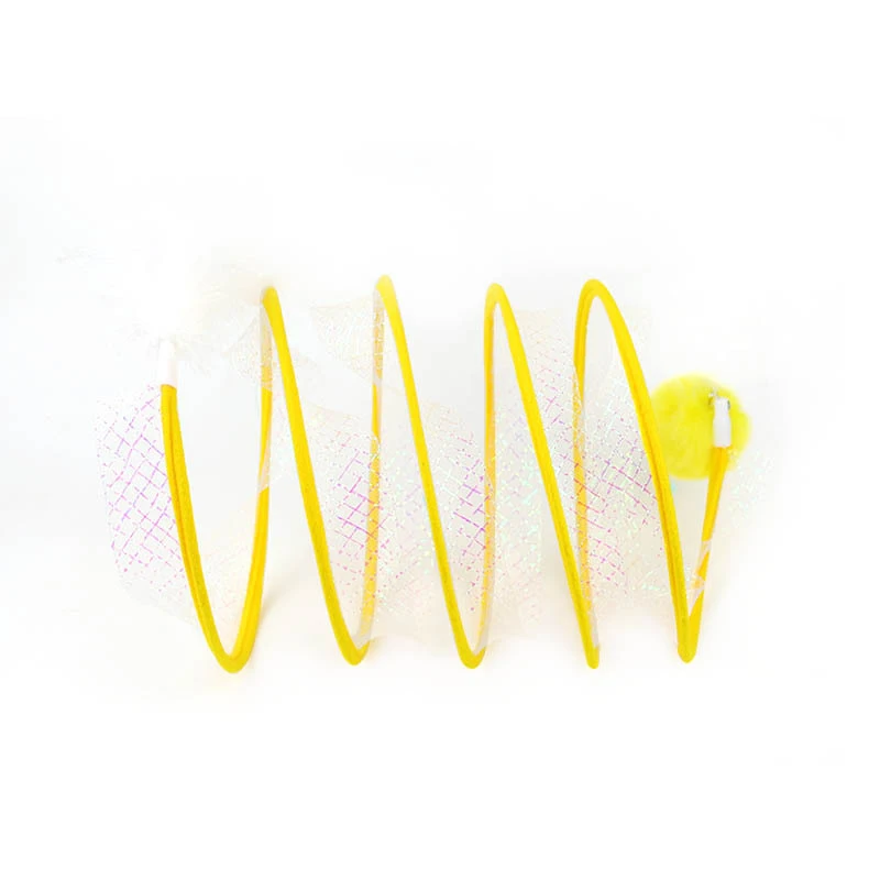 Folded Cat Tunnel Spring Foldable Spiral Spring Coil Collapsible Toy for Indoor Cats Tube with Mouse