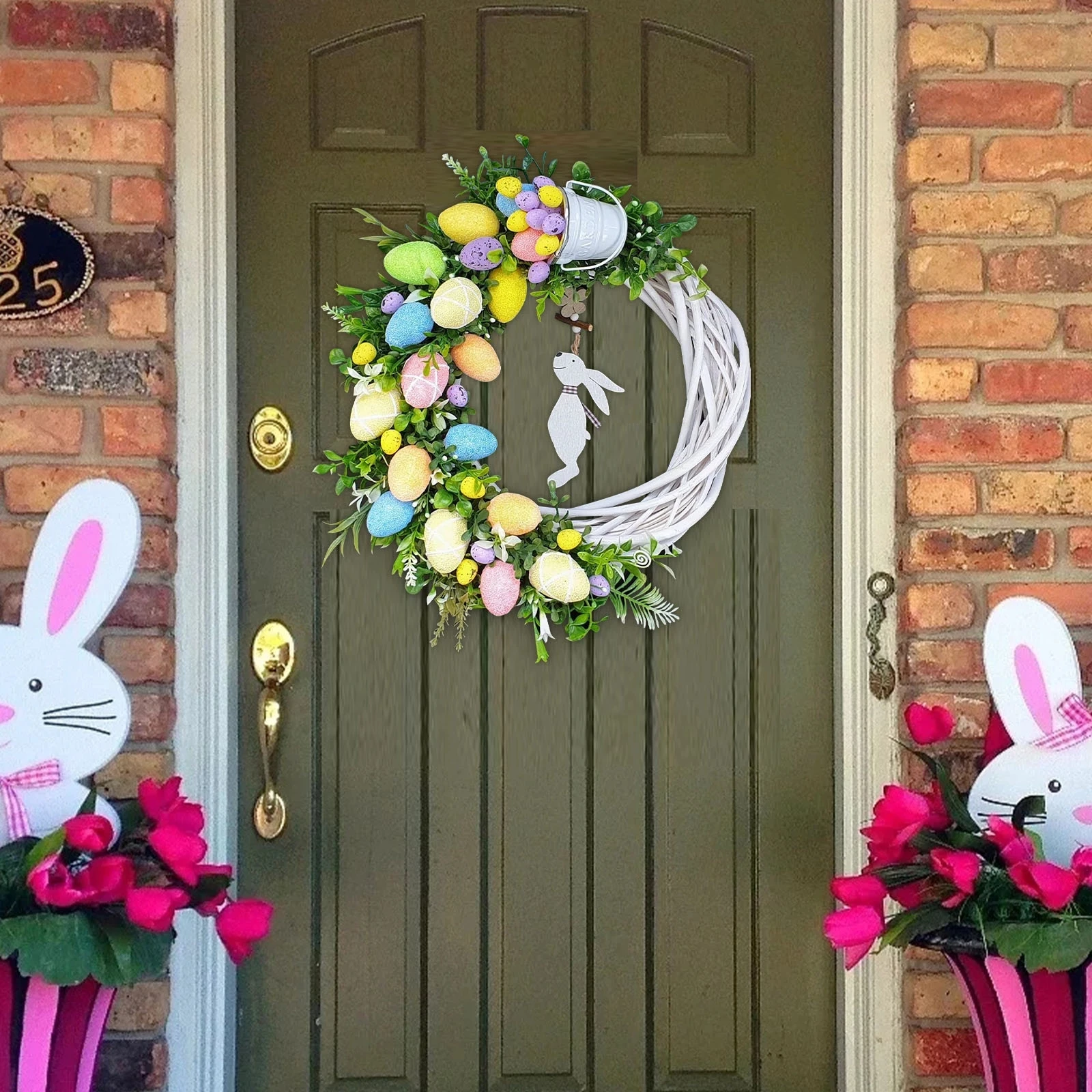 Easter Plant Garland DIY Bunny Egg Artificial Wreaths Wedding Home Easter Wall Door Hanging Home Party Decoration Rabbit Wreath