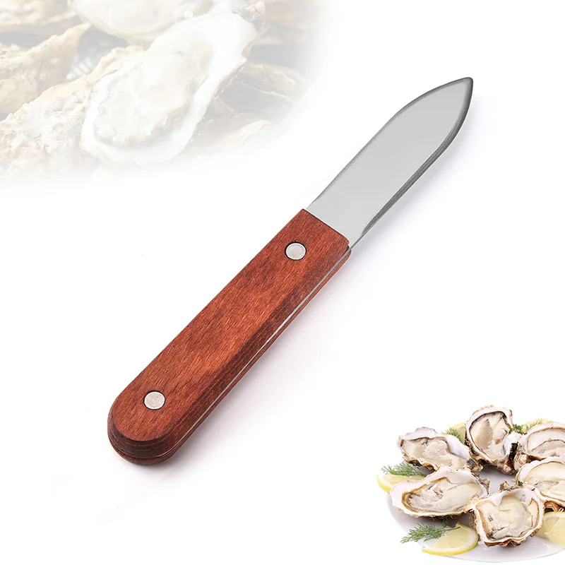 Factory wholesale high quality non slip stainless steel oyster knife with wooden handle shucking knife