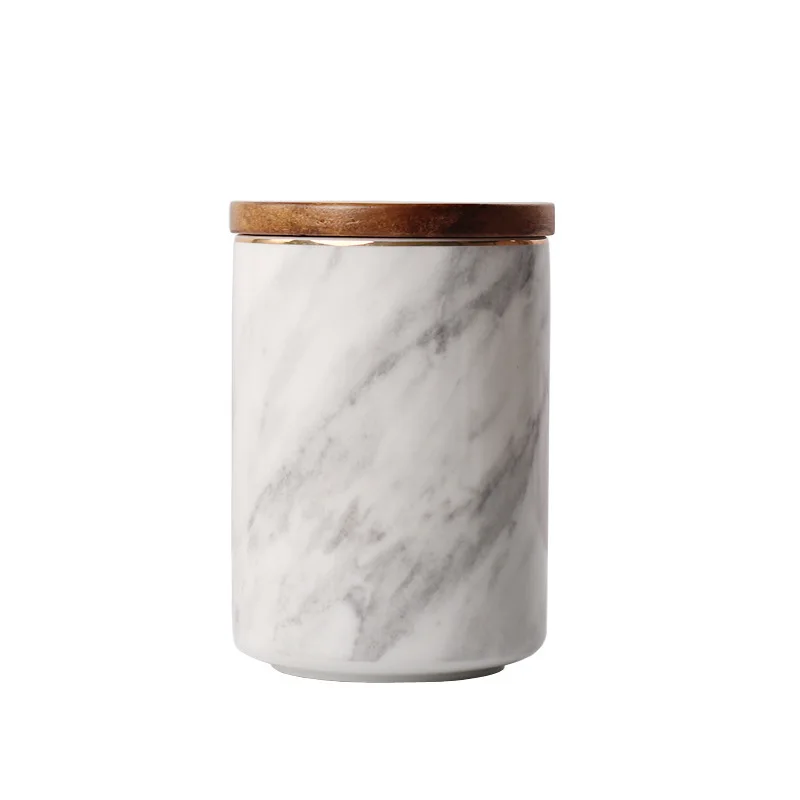 Nordic Ceramic Marble Storage Jar with Lid for Coffee Flower Tea Multi-Grain Spice Storage Beautiful Decor Living Room Bathroom