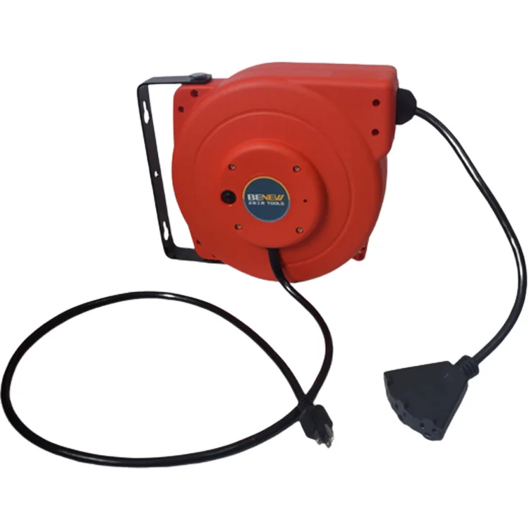 45FT 12/3 SJTOW 15A Retractable Extension Wall/Ceiling Mounted Retracting Garage Shop Cord Reel with Lighted Triple Outlets