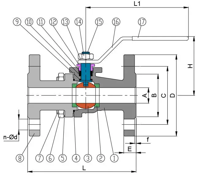 Китай PN16 полный порт din 1/2 4 дюйма 2pc SS фланцевый шаровой