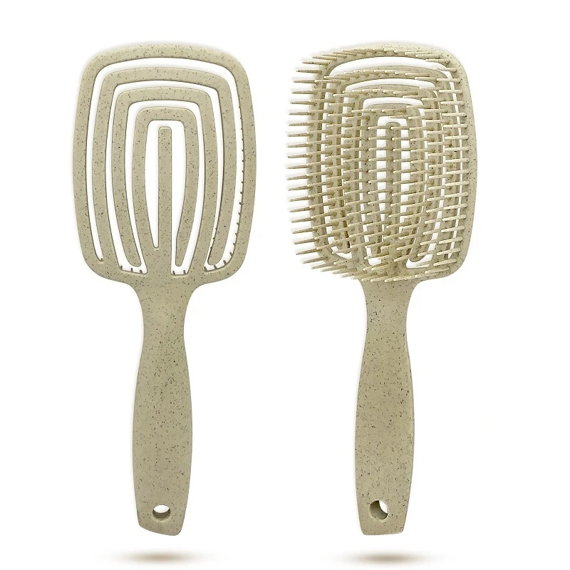 Eco-friendly Bio-Degradable Organic Detangling Brush Natural Wheat Straw Square Oval Soft Bristles Detangler Hairbrush