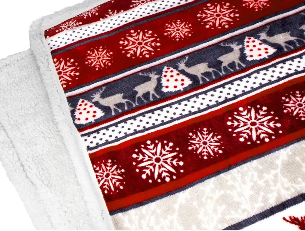 2022 Premium Sherpa Throw Blanket Christmas Decoration Reindeers Fleece Plush Warm Reversible Microfiber Holiday Blanket 50 x 60