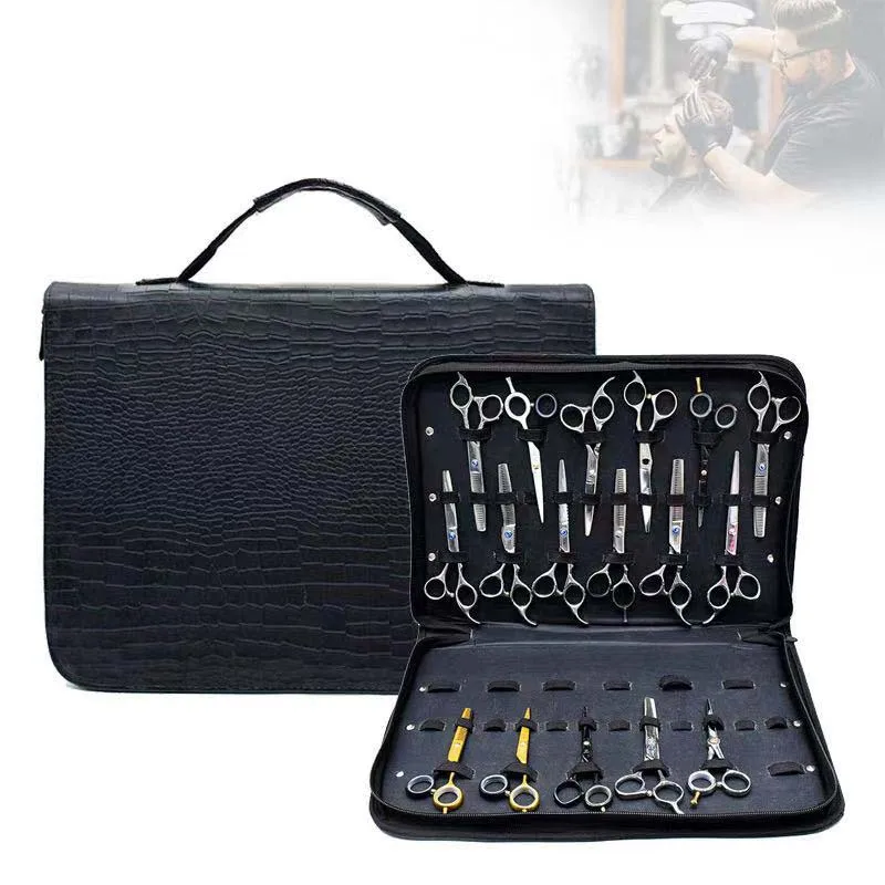 High Quantity Portable Beauty leather hair scissors case grooming scissors show handbag hold 24 pieces scissors