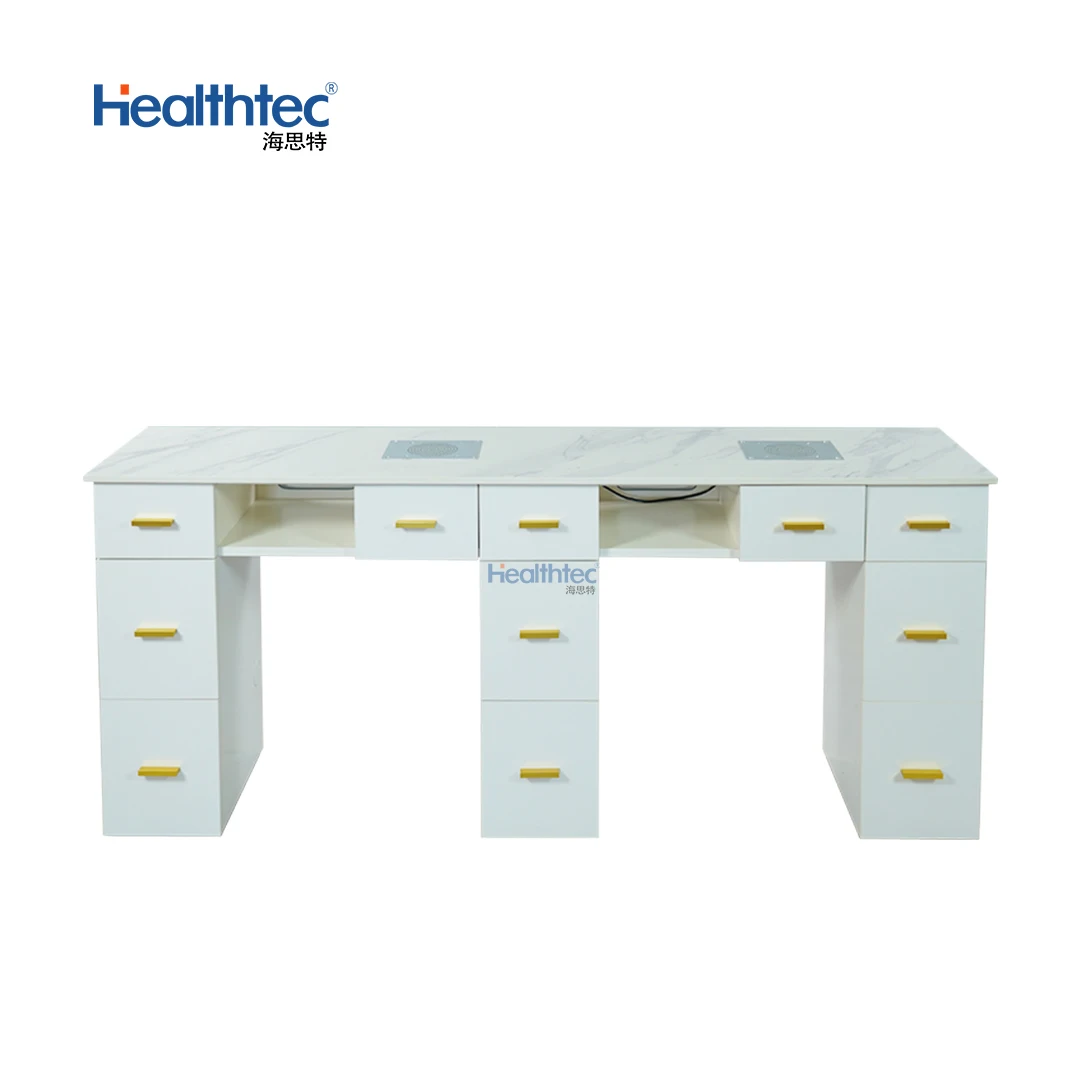 Healthtec Style OEM Nail Art Nail Salon Furniture Station Professional Manicure Double Seat Table